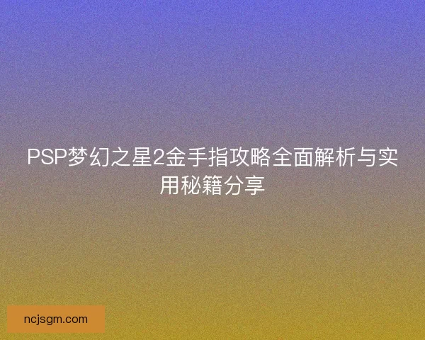 PSP梦幻之星2金手指攻略全面解析与实用秘籍分享